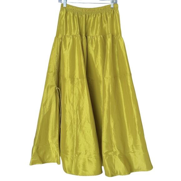 Free People Emory Drop-Waist Midi Skirt Women's Small Lentil Nylon Tiered NEW - Picture 2 of 7